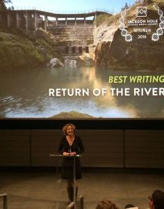 Jessica Plumb accepts the Best Writing award at the Science Media Awards & Summit in Boston. Submitted photo