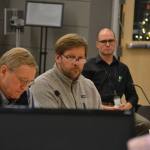 Steve Tharinger, left, and Mike Chapman, state representatives for the 24th District, speak with Sequim City Councilors on Dec. 12 about the city&rsquo;s legislative priorities, which including funding the Simdars Interchange and reforming public information requests. Sequim Gazette photo by Matthew Nash