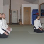 Chief Aikido instructor Neilu Naini leads her students, from left, James Burtle, Andy Brastad and William Jevne during a warm-up exercise at the Aikido Dojo off Carlsborg Road in Sequim. Sequim Gazette photos by Erin Hawkins