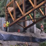 The new bridge in Sequim Bay State Park spans 210 feet in three sections and weighs 177,000 pounds. Sequim Gazette photo by Matthew Nash