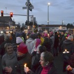 Locals gather in the evening of Jan. 21, at the southeast corner of Washington Street and Sequim Avenue for women&rsquo;s rights. Organizers estimate more than 100 people attended. Sequim Gazette photos by Matthew Nash