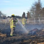 Clallam County Fire District 3 responded to a brush fire on Thursday, Feb. 2, in Carlsborg. Fire officials report the call came in at 3:13 p.m. for the fire at 201 Childers Lane, west of Sequim. Fire Chief Ben Andrews said the resident was burning outside and the wind picked up and spread the fire about 200 yards from the home&rsquo;s backyard into a nearby field but avoiding a large brush pile. No animals or residents were harmed. Sequim Gazette photo by Matthew Nash