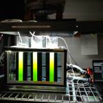 These glass cylinder photobioreactors, also called Laboratory Environmental Algae Pond Simulator, LEAPS, replicate weather scenarios around the world and see which algae strains produce the most biofuel in certain conditions. Photos courtesy of Pacific Northwest National Laboratory