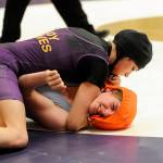 Sequim&rsquo;s Megan Puksta pins Lakes&rsquo; Sky Campbell-Montez in 22 seconds in a consolation bracket match-up on Feb. 4. Puksta earned an alternate spot at sub-regionals for the regional tournament this weekend. Sequim Gazette photo by Matthew Nash
