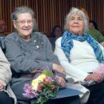 American Red Cross volunteers Jo Oliver, left, and Dianna Cross sit in commissioners meeting room at the Clallam County Courthouse in Port Angeles after being honored by the commission for their long-standing service with the disaster-relief agency. Keith Thorpe/Peninsula Daily News