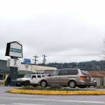 The right-in, right-out traffic island will remain through construction this summer to prevent traffic collisions, say Sequim city staff, because North and South Sunnyside avenues don&rsquo;t directly align. (Matthew Nash/Olympic Peninsula News Group)