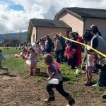 Children begin the hunt in one of four age divisions at the Sequim Elks Lodge&rsquo;s egg hunt. Sequim Gazette photo by Matthew Nash