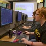 Abygail Mundy and Atticus Wickert work on video segments in their video production class at Sequim High School. Both are considering entering films for the 12th Student Film Festival at the school on April 21. Deadline to enter is April 10 for students grades 6-12. Sequim Gazette photos by Matthew Nash