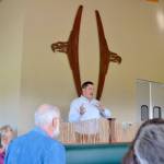 Matt Eveland, food and beverage manager for The Cedars at Dungeness, leads a tour for members of the Sequim-Dungeness Valley Chamber of Commerce on April 26. He said crews replaced lighting and tiles and completely redid the kitchen. Sequim Gazette photo by Matthew Nash