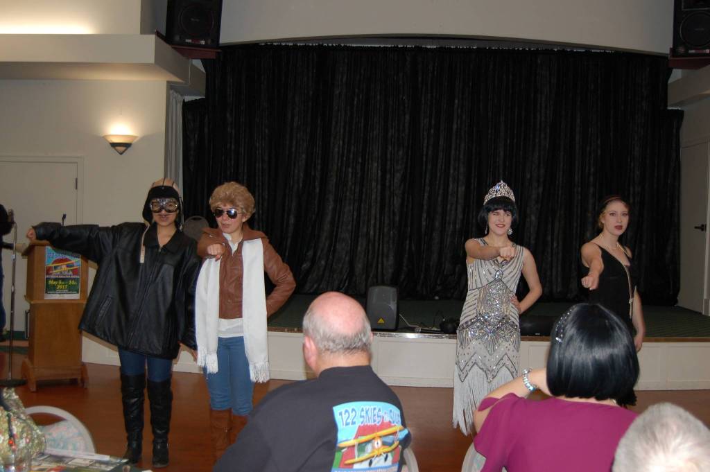 Sequim Irrigation Festival Royalty Queen Karla Najera, left, and Princesses Emily Straling, Alison Cobb and Abby Norman perform a skit during the Crazy Daze Breakfast on Friday, April 5. Sequim Gazette photo by Erin Hawkins