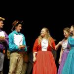 Brothers Daniel (Seth Mitchell) and Ephraim (Thomas Hughes) match up with Liza (Melissa Mooney) and Martha (Erin Gordon) thanks to Milly Bradon&rsquo;s efforts (Victoria Hall, center).