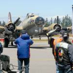 The Wings of Freedom&rsquo;s B-17 bomber taxis into the tarmac after taking a group of World War II veterans on a complimentary ride. Keith Thorpe/Peninsula Daily News