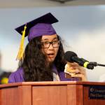 Sequim High co-valedictorian Cathy Dao lauds her adoptive country &mdash; and the treat s&rsquo;mores &mdash; during her speech at Friday night&rsquo;s commencement ceremony. Dao, who moved to Sequim from Vietnam two years ago, joined Morgan Bingham, Grant Pierson and Anika Van Dyken as valedictorians (all boasting 4.0 grade-point-averages) among SHS&rsquo;s 238 graduating seniors.