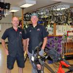 This July, Mike Wanner, owner of All Around Bikes, on right, plans to close his business while leaving operations to manager Jon Porlier, left, through then. For now the store inventory is 20 percent off. Sequim Gazette photos by Matthew Nash