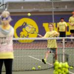 9-year-old Joshua Alcaraz returns a shot. Sequim Gazette photo by Michael Dashiell