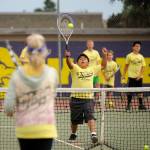 Adrian Mendez returns a shot. Sequim Gazette photo by Michael Dashiell