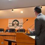 Attorney Bryan Telegin of Bricklin & Newman of Seattle, for the Concerned Atterberry Neighbors group, requests a continuation of a hearing on a proposed 73 manufactured homes in Carlsborg. Clallam County Hearing Examiner Andrew Reeves gave the public until July 21 to comment on the proposal and developer Chris Anderson July 28 to respond. He&rsquo;ll make a decision by Aug. 11 on the project. Sequim Gazette photo by Matthew Nash