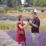 Left, Denali Dudgeon and Nick Seferos of Poulsbo tie together a freshly cut bouquet of lavender at B&B Family Farm during Sequim Lavender Weekend. Sequim Gazette photo by Erin Hawkins