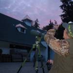 Shelly Ament, Department of Fish and Wildlife assistant district biologist for Clallam and west Jefferson counties, pointed to one of the areas at the Dungeness Fish Hatchery where bats exit the building to hunt for food in the evenings. Ament and others are trying to find where bat populations are located within her district to track any decline in populations that might be affected by white-nose syndrome. Sequim Gazette photo by Erin Hawkins
