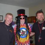 Left, John Reynolds, George Dooley dressed as &ldquo;Dr. D.&rdquo; and Brad Cash stand together after a live broadcast discussed the Streett family and how listeners can help support the family after a car accident in Colorado took the lives of two family members. Sequim Gazette photo by Erin Hawkins