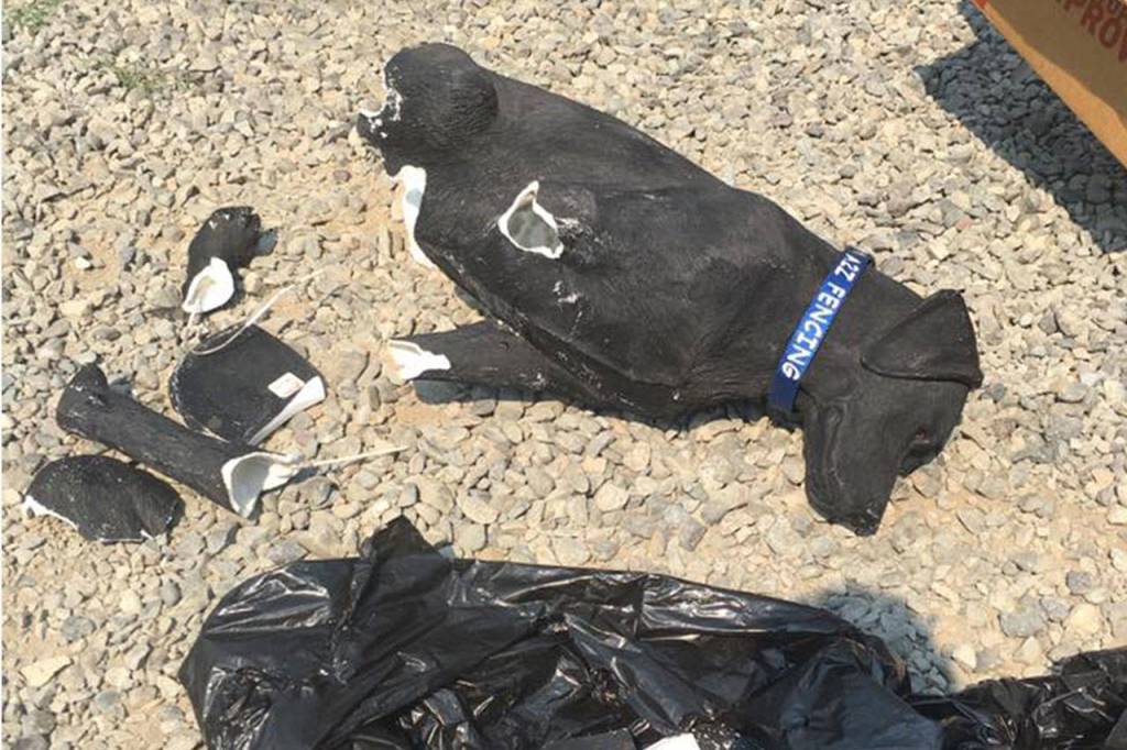 Clallam County Sheriff&rsquo;s Office deputies continue to investigate a theft of an estimated $500 dog statue from 
Sequim that memorialized a popular dog, Stolli, who greeted locals as they traveled by the corner of Hendrickson Road and Priest Road. Photo courtesy of the Cassidy Family