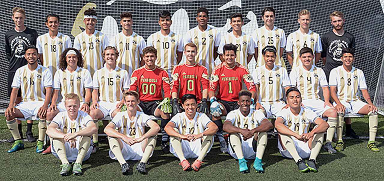 The 2017 Peninsula College mens&rsquo;s soccer squad looks for a return to the NWAC playoffs under new coach Jake Hughes. Photo courtesy of Peninsula College
