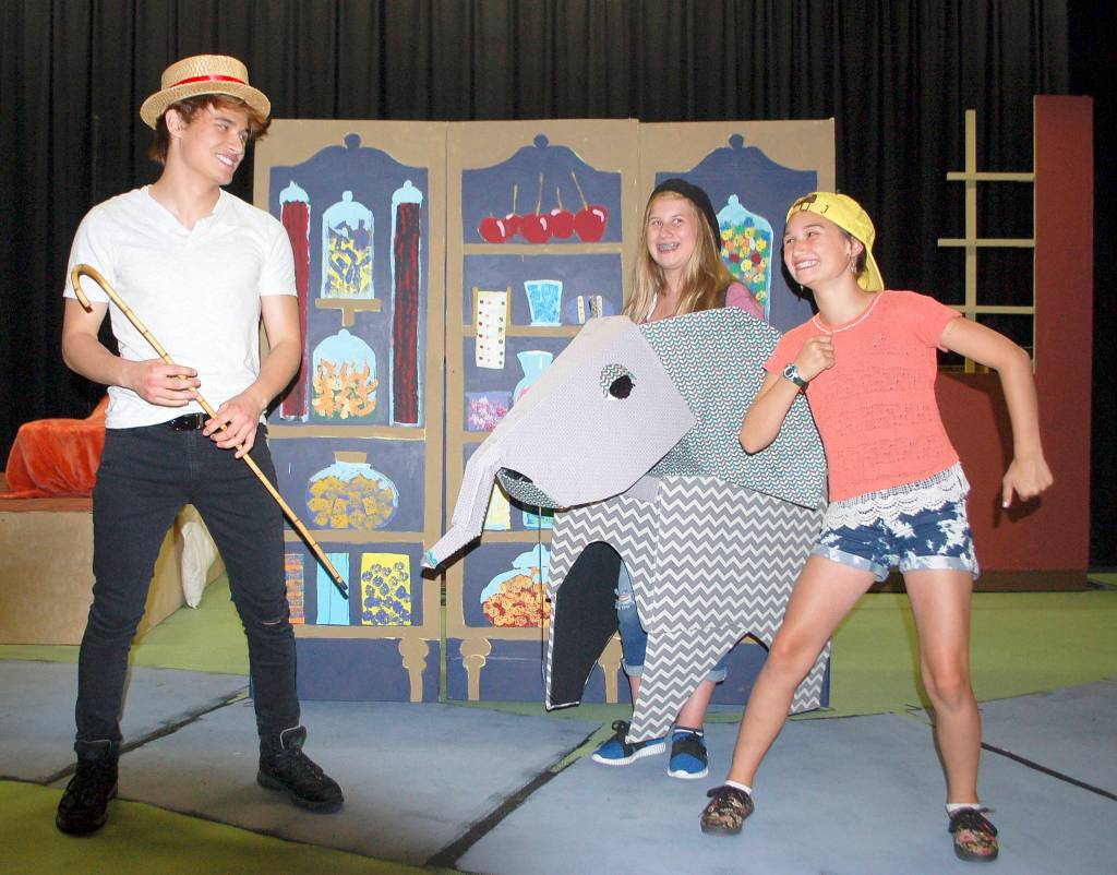 From left, Ryan Chen, Gabby Montana and Zoe Cook act out a scene from the upcoming musical “Strictly No Elephants” playing at Olympic Theatre Arts from Sept. 1-10. Sequim Gazette photos by Erin Hawkins