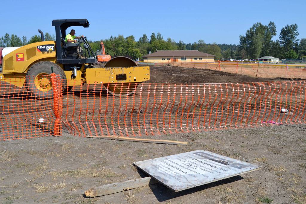 A new road to Carrie Blake Park will open sometime in November. Crews leveled the Sequim BMX Park to make room for the entrance and eight pickleball courts. Sequim Gazette photo by Matthew Nash