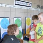 Helen Haller Elementary third-graders Sorne Olson, right, and Ezekiel Davis talk about getting to know the zones of emotions from teacher Cheryl Daniels during Back to School Night. Photo by Patsene Dashiell