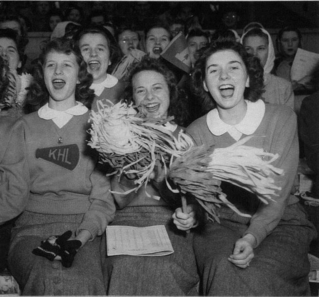 As seniors at Kelso High School in 1950, from left, Elizabeth Kelly, Dorothy Hanson and JoAnn Fisher, served as Lassies, a cheer squad for the Hilanders&rsquo; football team. Submitted photo