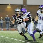 Sequim running back Hayden Gresli rushes for a touchdown in the second quarter, the Wolves&rsquo; lone score in a loss at Montesano on Sept. 8. Sequim Gazette photo by Michael Dashiell