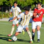 Peninsulas Michael Benito, left, keeps the ball from Everett&rsquo;s Sergio Ramirez in the Pirates&rsquo; 6-1 win on Sept. 13. Photo courtesy of Peninsula College