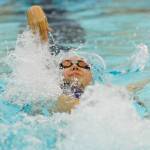 Sydnee Linnane gets Sequim&rsquo;s 200 medley team off to a solid start on Sept. 14. Linnane and teammates Sydney Swanson, Sonja Govertson and Jasmine Itti earned a state qualifying time in the event. Sequim Gazette photo by Michael Dashiell