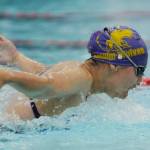 Sonja Govertson competes in the 100 butterfly as Sequim takes on Kingston on Sept. 14 in Sequim. Govertson finished in 1:04.31, about one-one hundredth of a second from a state meet-qualifying mark. Sequim Gazette photo by Michael Dashiell