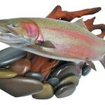 &ldquo;Kispiox River Steelhead&rdquo; is a 30-pound British Columbia up river steelhead fish replica featured on a river rock and driftwood wall display. Submitted photo