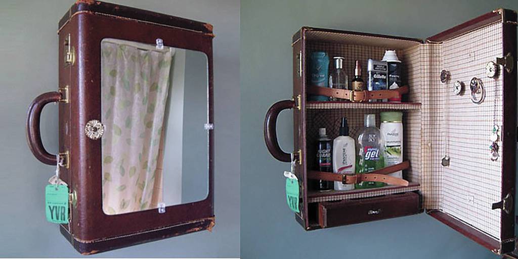 Find all sorts of creative upcycled art at the &ldquo;Found Objects … Found Art&rdquo; exhibit that opens on Oct. 6 at the Sequim Civic Center, including this vanity made from a suitcase. Submitted photo