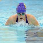 Sequim&rsquo;s Sydney Swanson swims the breaststroke portion of the 200 medley relay as the Wolves take on Bremerton on Sept. 28. Sequim Gazette photo by Michael Dashiell
