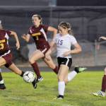 Sequim&rsquo;s Jillian Hutchison breaks through the Kinston defense in the first half of a Sept. 28 Olympic League game. The Wolves and Bucs remained scoreless until Sequim broke through with two late goals for a 2-0 win. Sequim Gazette photo by Michael Dashiell