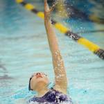 Eislynn Flood swims the backstroke leg of the 200 individual relay as the Sequim Wolves take on Klahowya Oct. 5 at the YMCA of Sequim. Sequim Gazette photo by Michael Dashiell