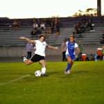Midfielder Adare McMinn looks to put the ball near a teammate against Olympic on Oct. 5. Sequim Gazette photo by Matthew Nash