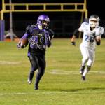 Sequim&rsquo;s Gavin Velarde rushes to good field position on a punt return for the Wolves. He had two touchdown rushes in the 31-18 win over Olympic. Sequim Gazette photo by Matthew Nash