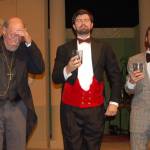 Carl Honore playing Professor Sloane, Colby Thomas cast as Lucius Fretway and Josh Sutcliffe as Professor Walling rehearse a comical scene from &ldquo;The Explorer&rsquo;s Club&rdquo; set to play from Oct. 20-Nov. 5 at Olympic Theatre Arts. Sequim Gazette photo by Erin Hawkins