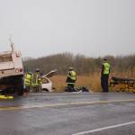 Clallam County Fire District 3 and Clallam County Sheriff respond to a fatal car collision at 3:48 p.m. on Oct. 18, near the Dungeness Valley Wildlife Refuge. Sequim Gazette photo by Erin Hawkins