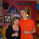 Jody Beery and her son Curtis Beery give a thumbs up after Curtis returned home to Sequim from the Ronald McDonald House in Seattle. Curtis was diagnosed with Hodgkins Lymphoma stage IVB in May and finished treatment at Seattle Children&rsquo;s Hospital around mid October. Sequim Gazette photo by Erin Hawkins