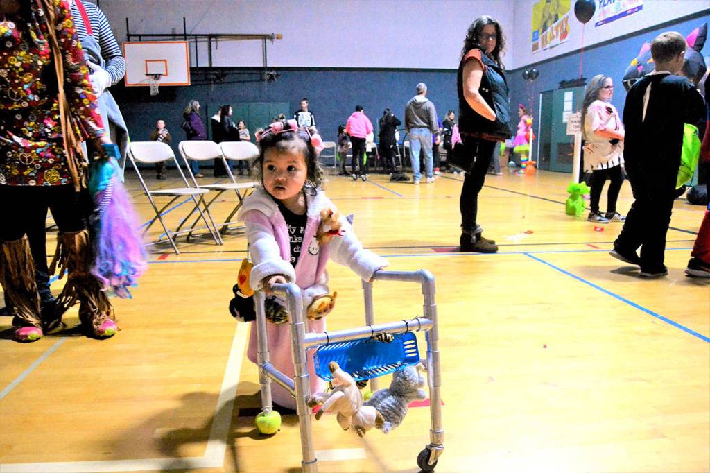 Nation Blackcrow 1 ½ of Port Angeles was a hit at the Carroll C. Kendall Unit Boys & Girls Club in Sequim&rsquo;s Halloween Bash on Oct. 28 where she won the costume contest as a &ldquo;crazy cat lady.&rdquo; Her parents, George and Taya Blackcrow went as &ldquo;Peace and Quiet,&rdquo; (a hippie and mime) and won runner-up. Taya said she chose Nation&rsquo;s costume because &ldquo;she&rsquo;s obsessed with cats.&rdquo;