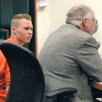 Benjamin Bonner looks at defense attorney Harry Gasnick during Bonners first appearance in Clallam County Superior Court in May. (Keith Thorpe/Peninsula Daily News)