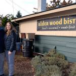 Gabriel and Jessica Schuenemann, owners of Alder Wood Bistro, stand by their business recycling area where they seek to significantly reduce their landfill contribution. The business only has one 96-gallon trash can and all food waste is composted. Sequim Gazette photos by Matthew Nash
