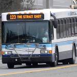 Clallam Transits Strait Shot bus approaches Port Angeles on U.S. Highway 101 on a recent run from the Bainbridge Island ferry terminal. Photo by Keith Thorpe/Peninsula Daily News