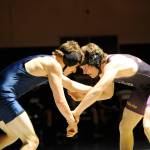 Bremertons Eddy Taylor, left, faces off with Sequims Hayden Gresli who went on to win 17-2 in the third period on Dec. 5. Gresli led 7-1 in the first period and 12-2 in the second before finishing with a takedown for the tech fall.