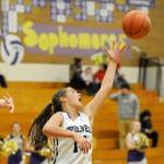 Sequim forward Hope Glasser snags one of her game-high 11 rebounds in the second half of a 49-42 home loss to Kingston on Jan. 3. Sequim Gazette photo by Michael Dashiell